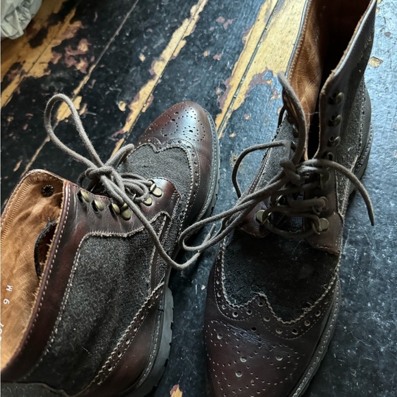 Mens Wingtip Massimo Matteo Leather Boots - Size 9 - Burgundy - Italy - Picture 9 of 14